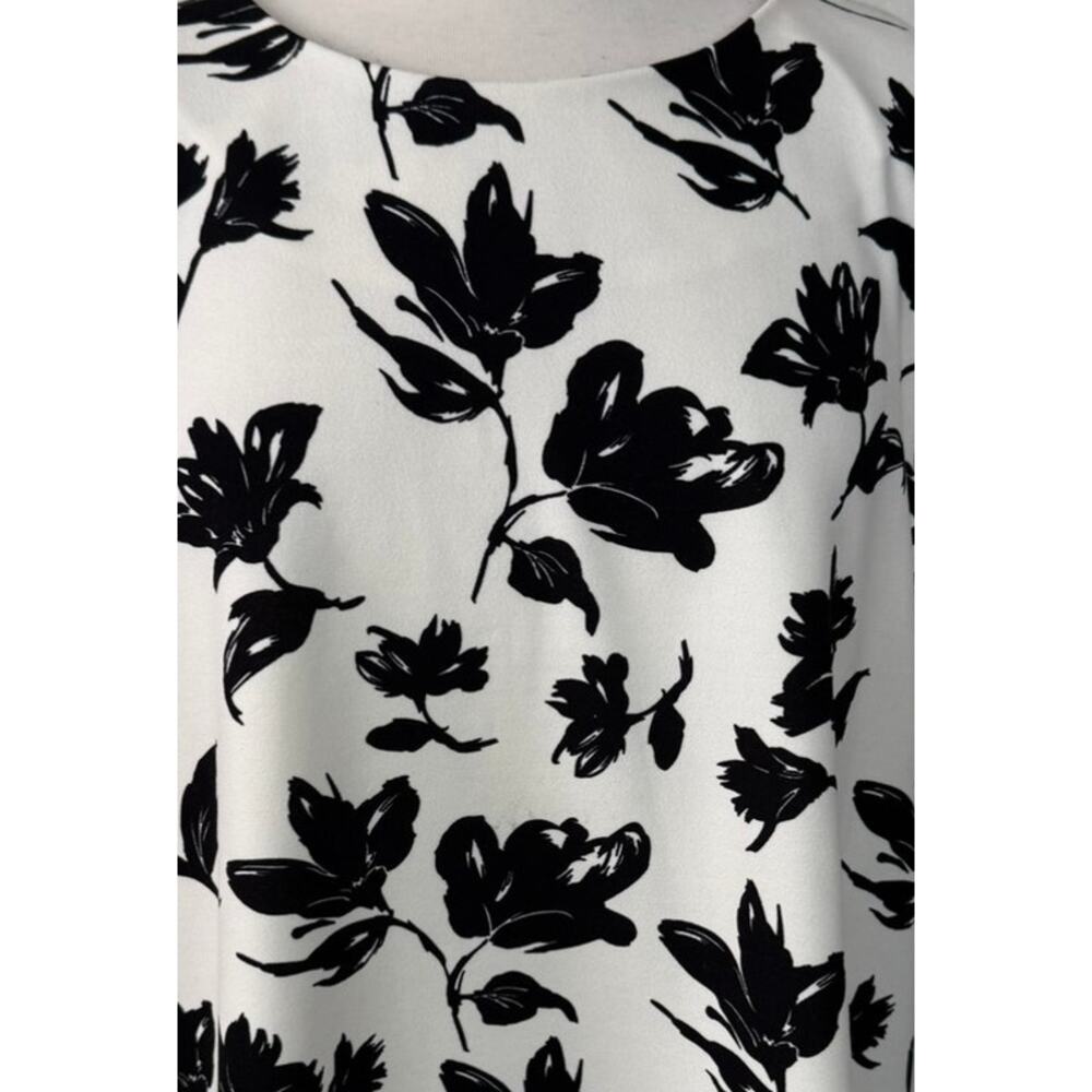 Melloday Womens XL Short Sleeve White Black Floral Top Polyester Spandex - Picture 7 of 9